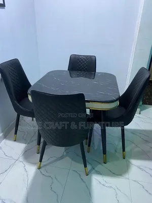 Square Framed Pure Marble Dining Set by 4 Seaters