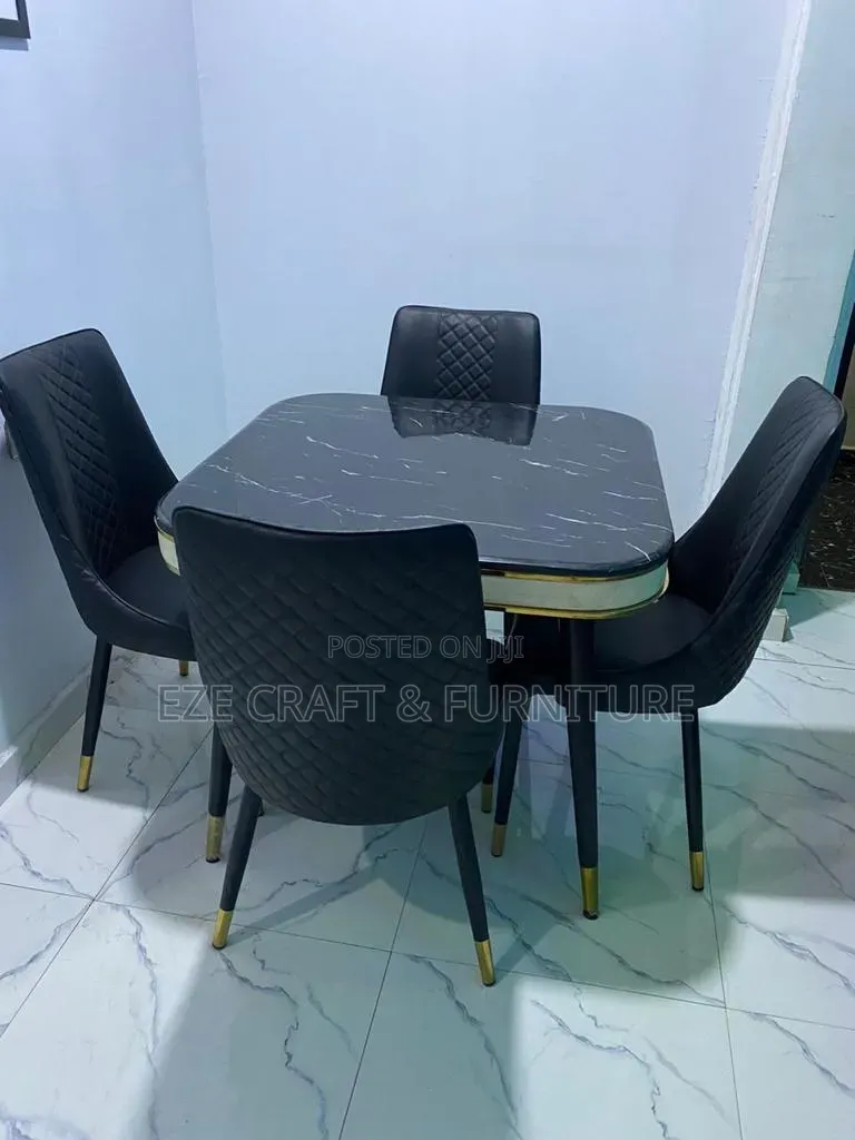 Square Framed Pure Marble Dining Set by 4 Seaters