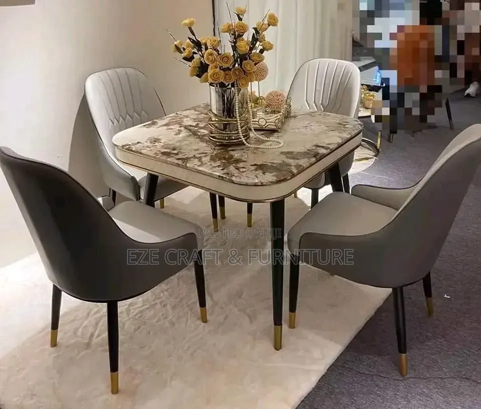 Square Framed Pure Marble Dining Set by 4 Seaters