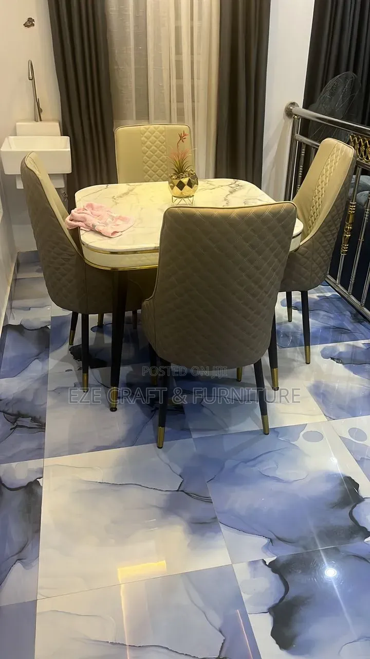 Square Framed Pure Marble Dining Set by 4 Seaters