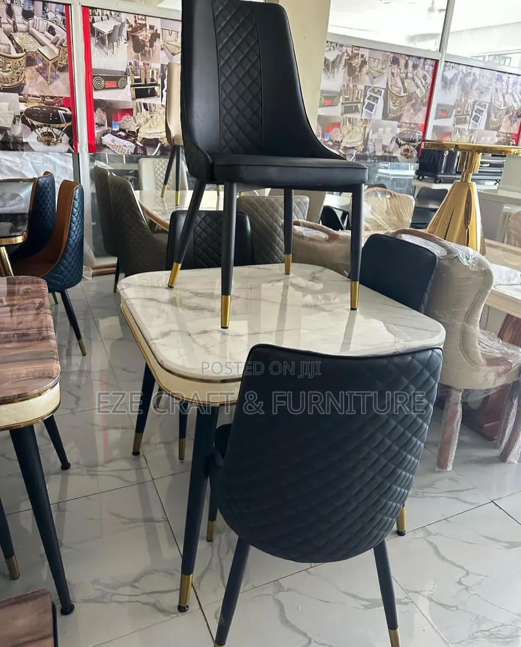 Square Framed Pure Marble Dining Set by 4 Seaters