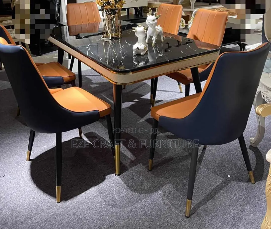 Square Framed Pure Marble Dining Set by 4 Seaters