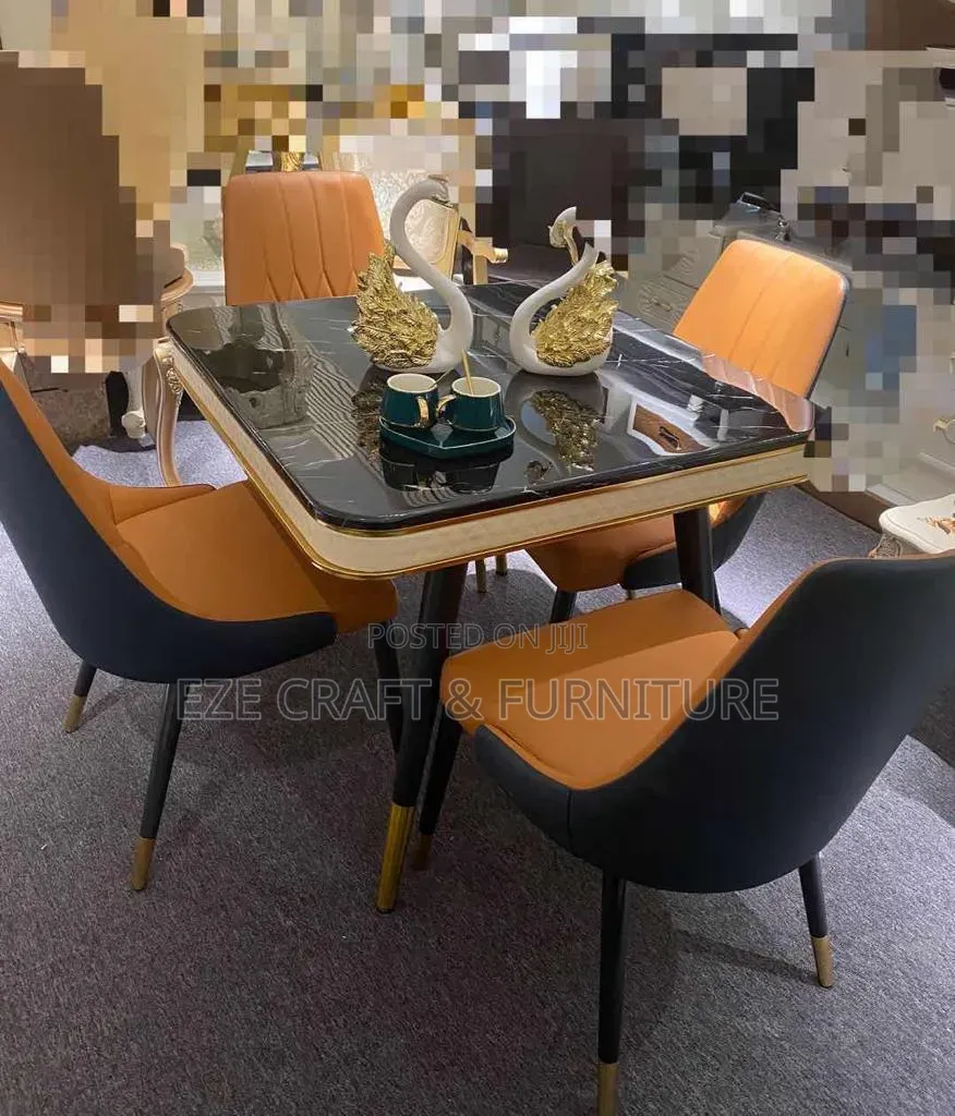 Square Framed Pure Marble Dining Set by 4 Seaters