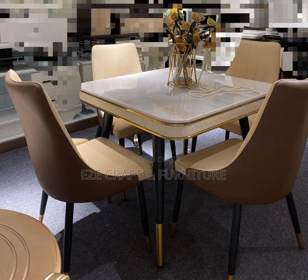 Square Framed Pure Marble Dining Set by 4 Seaters