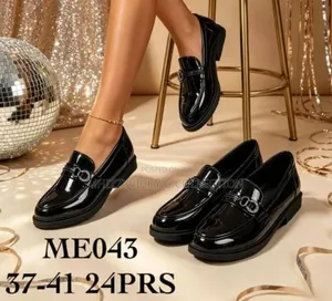 Ladies Black Patent Loafers - Designer Buckle Flat Shoes