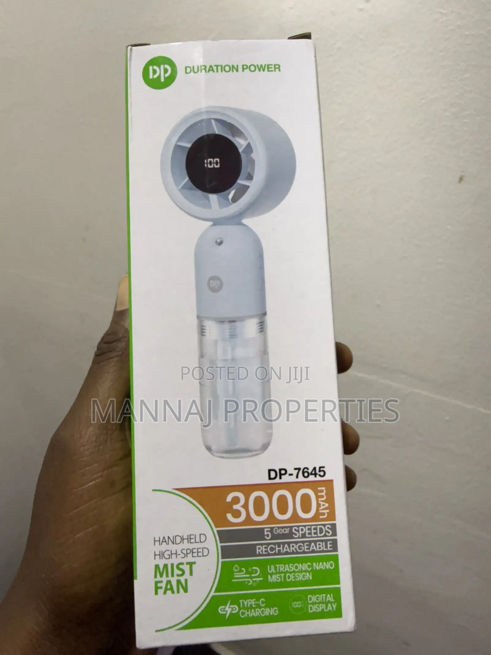 Dp Portable Handheld Cooling Fan With Water Mist & Digital Display