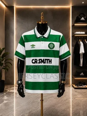 Celtic Green and White Hooped Polo Football Jersey