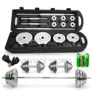 50kg Chrome Dumbbell Set With Free Gym Gloves & Jump Rope- Pay on Deli