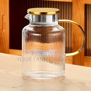 Lux Gold Lid Striped Borosilicate Glass Jug Teapot 1800ml