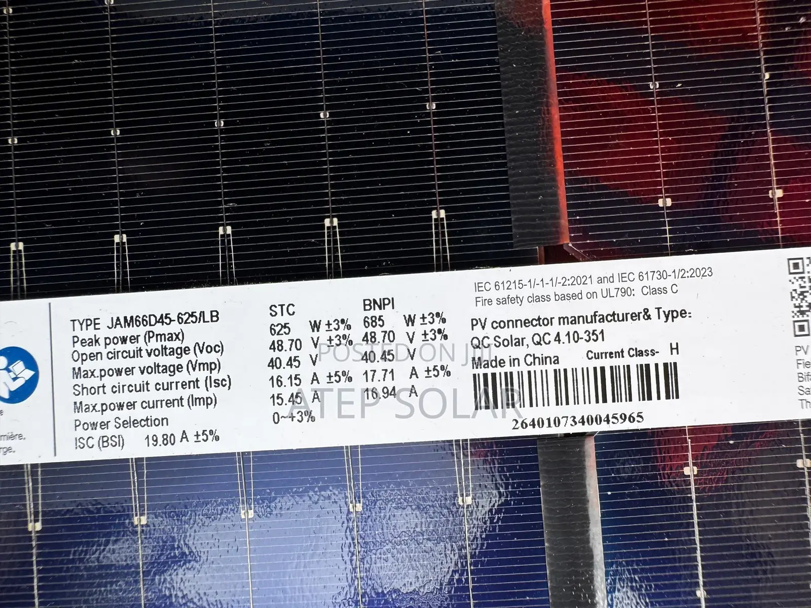 Ja Panel 625w Bifacial