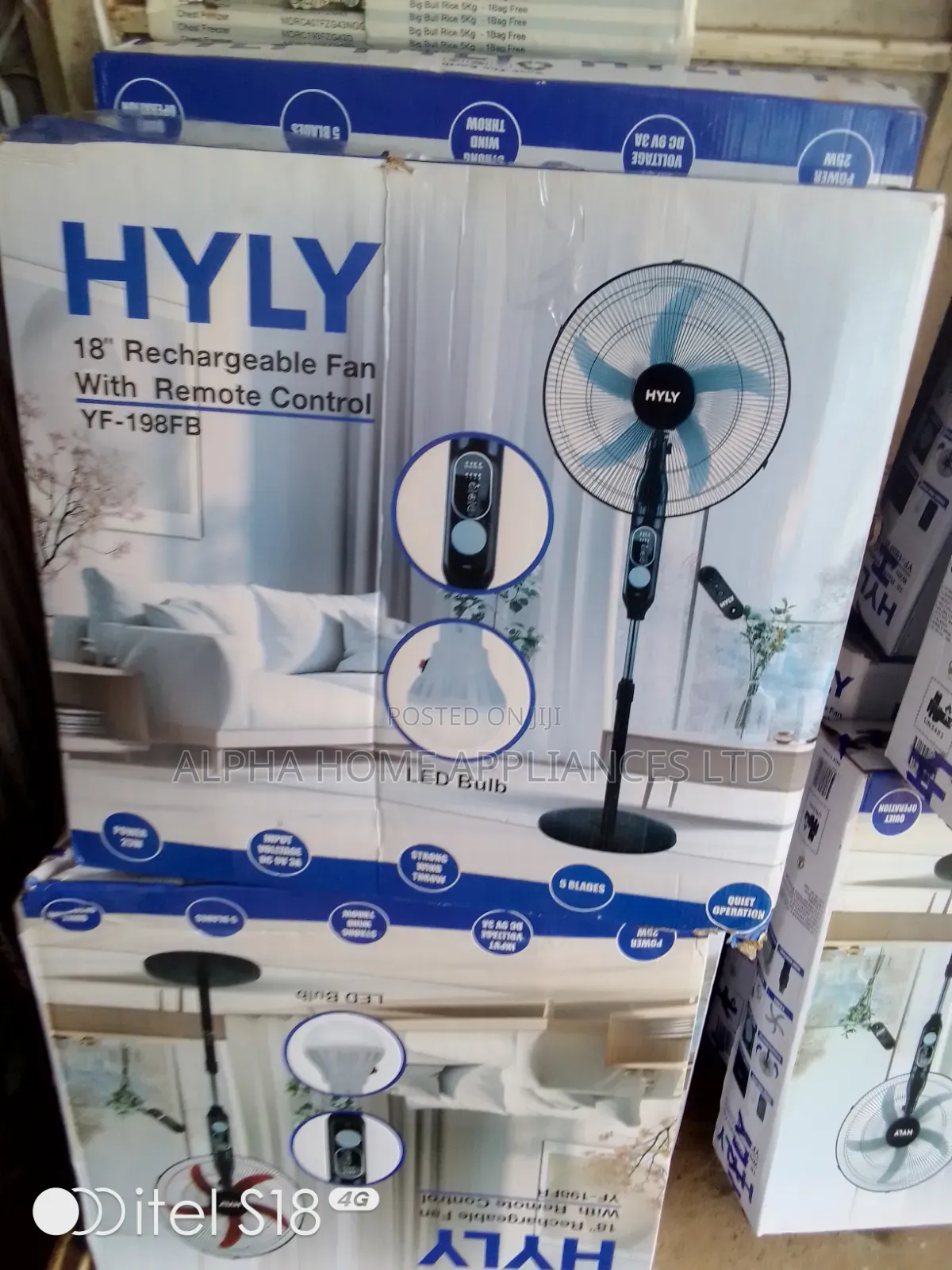 HYLY 18" Rechargeable Fan Black Colour