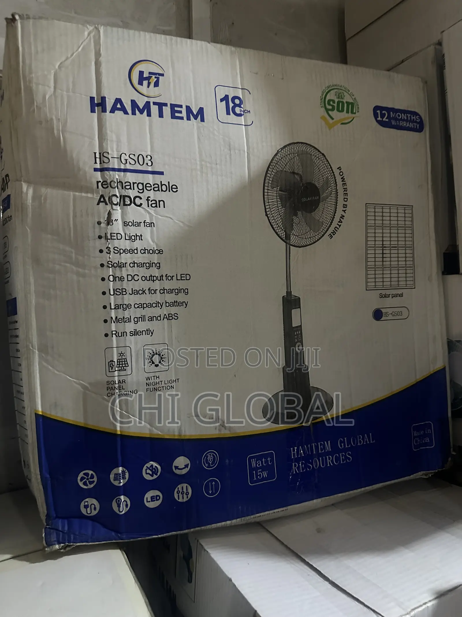 Hamtem 18inch AC/Dc Rechargeable Solar Fan