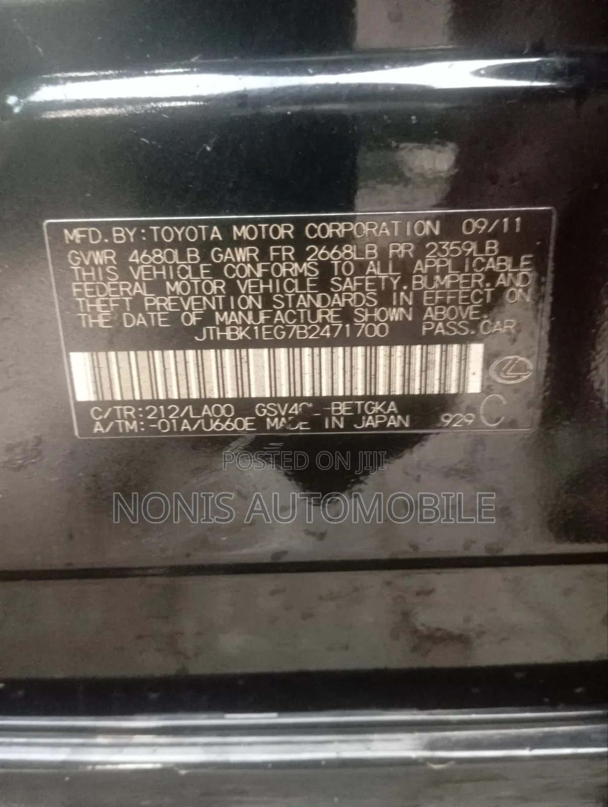 Lexus ES 2012 Black