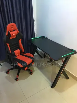 Red and Black Gaming Chair and Table