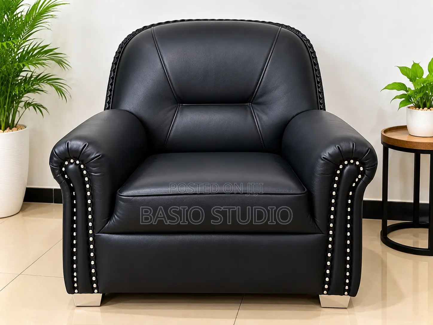 Set of 4 Black Leather Sofas (3 Single Seaters + 1 Three Seater)