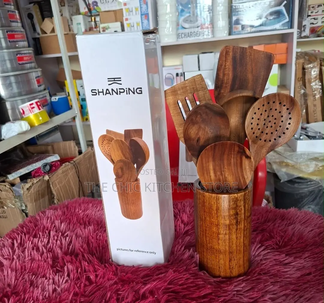 7pcs High Quality Wooden Cooking Spoon Set With Storage Holder