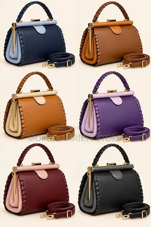 Elegant Luxury Twist Handle Gold Frame Leather Handbag