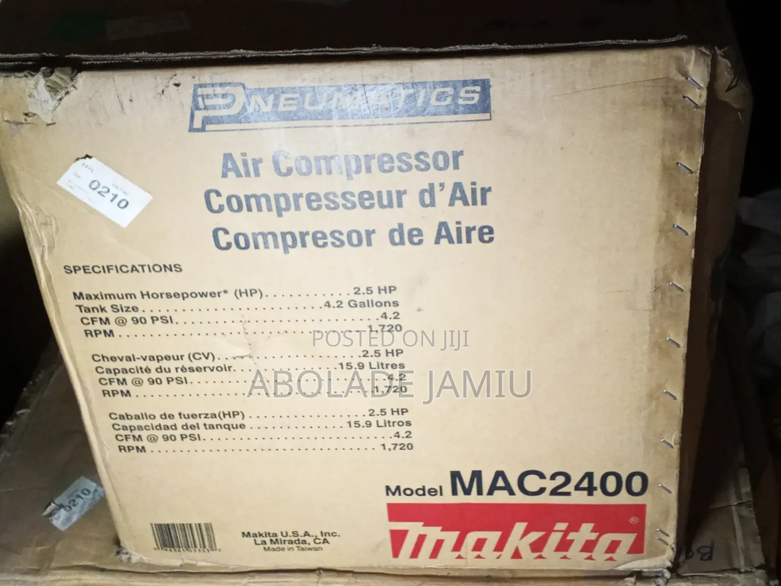 MAKITA PNEUMATICS Air Compressor Model: MAC2400