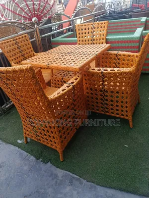 4-Seater Brown Rattan Outdoor Dining Set With a Matching Square Table