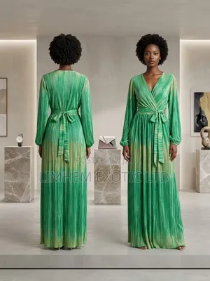Stunning Green Ombre Pleated 2-Piece Skirt Set