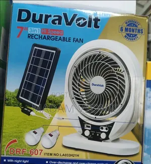 Duravolt 7inch Rechargeable Table Fan + Solar Panel and Bulb