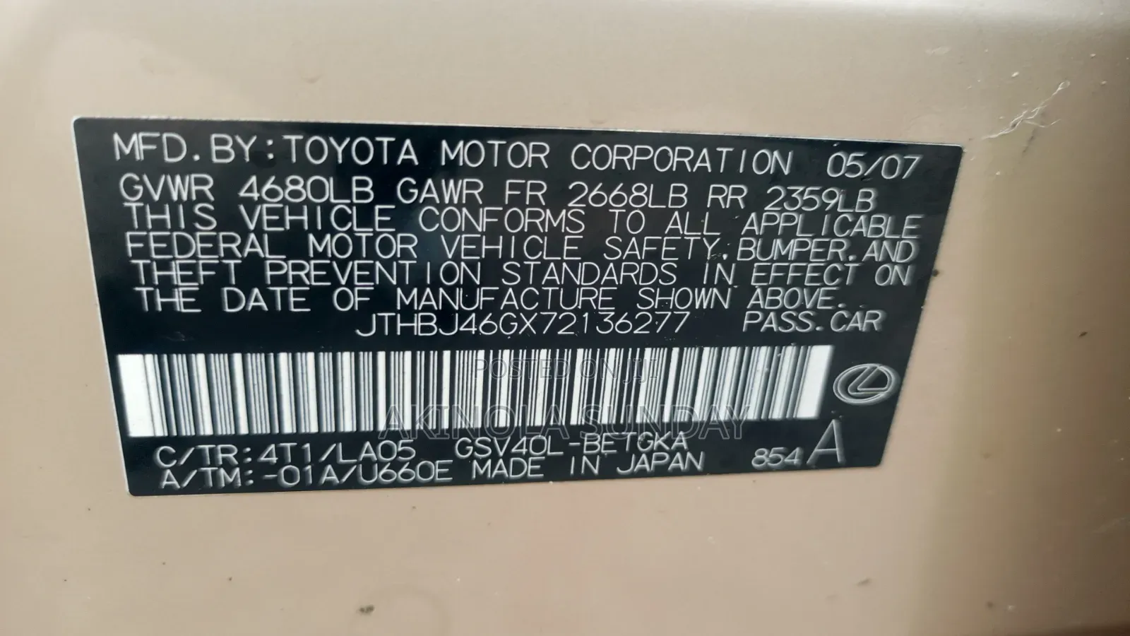 Lexus ES 350 2008 Gold