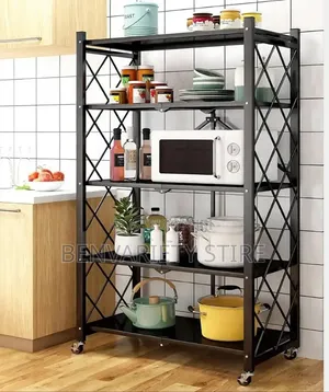 Kitchen Rack 5-Tier Foldable Kitchen Storage Rack With Wheels