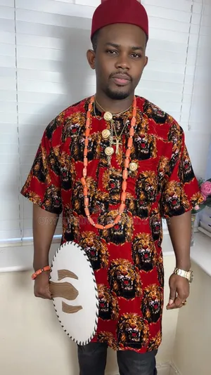Red Isiagu Shirt Lion Head for Chieftaincy Ceremony /Cultural Events