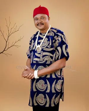 Blue Isiagu Lion Head Shirt for Traditional Attire Wedding Party Event