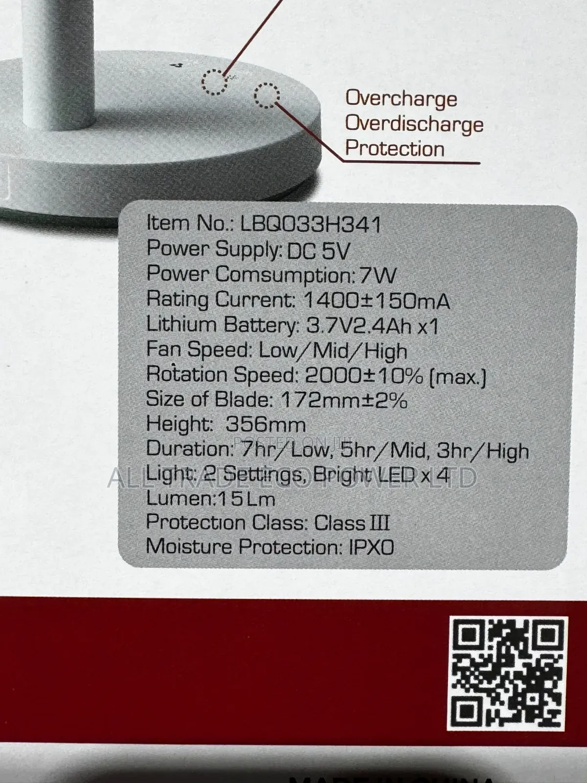 Qasa 7-Inch Rechargeable Fan