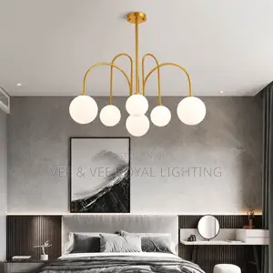 Astra 6 Light Matte B/G Chandelier - For Bedroom, Living Room, Hotel