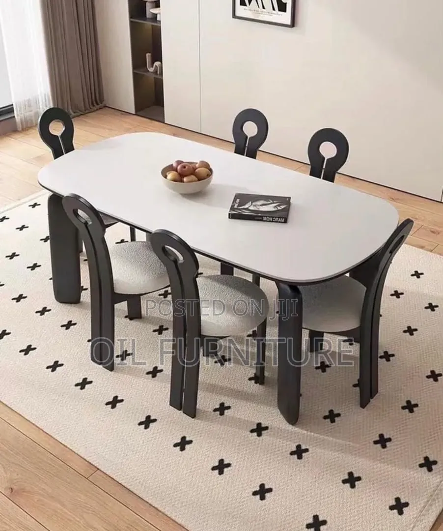 : Executive Minimalist Sintered Stone Oval Dining Table With 6 Chairs