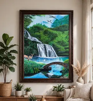 NATURE'S PEACE - Original Hand Waterfall Painting 2ft X 3ft - Ado Ekit