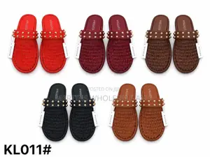 Women's Mesh Slide Slippers With a Studded Strap Accent