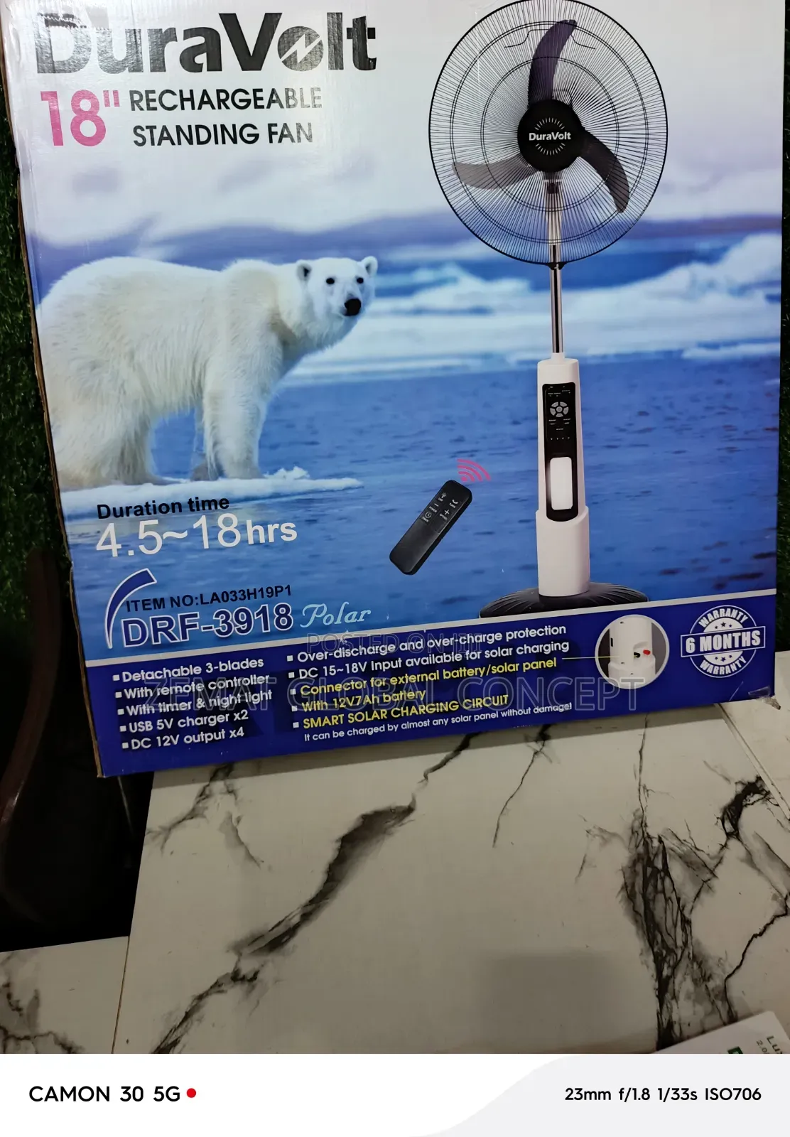 18inches Duravolt Rechargeable Standing Fan