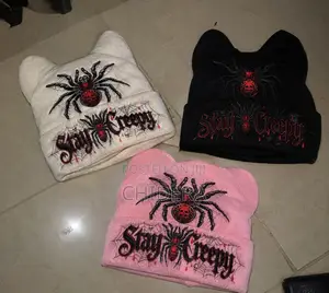 3pc Christmas Gift, Dark Spider Cat Ear Hat With Double-Sided Design
