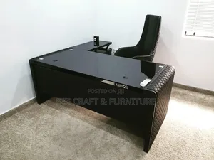 1.6meters Black Leather and Glass Top Executive Table