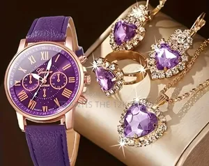 Amethyst 4 in 1 Wrist Watch Jewelry Set Bracelet Necklace