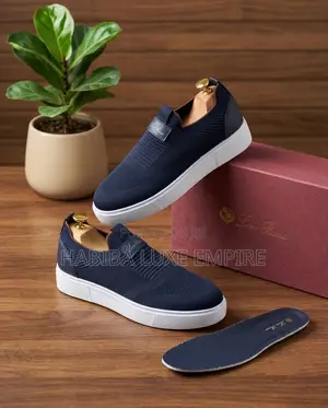 Men’s Black Knit Slip-on Sneakers With White Sole