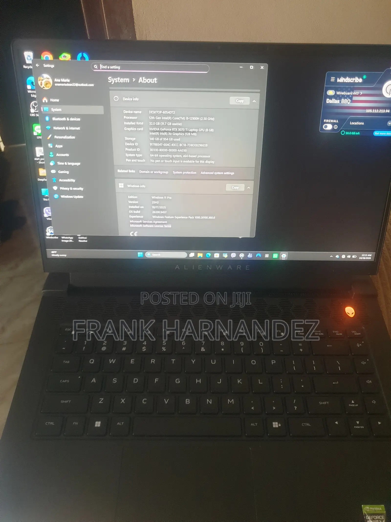 Laptop Alienware M15 R7 32GB Intel Core i9 SSD 1T