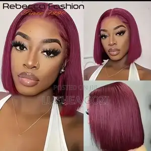 Rebecca 100% Human Hair Wig. 10 Inches Burgundy Colour.