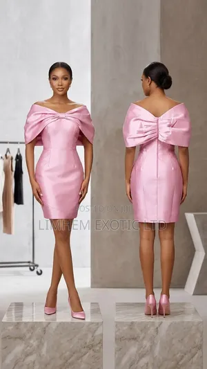 Custom Made Pink Off-Shoulder Statement Bow Mini Dress