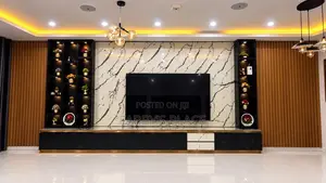 2in1 Luxury Modern TV Console With Wall Panel, Shelves & LED Lighting
