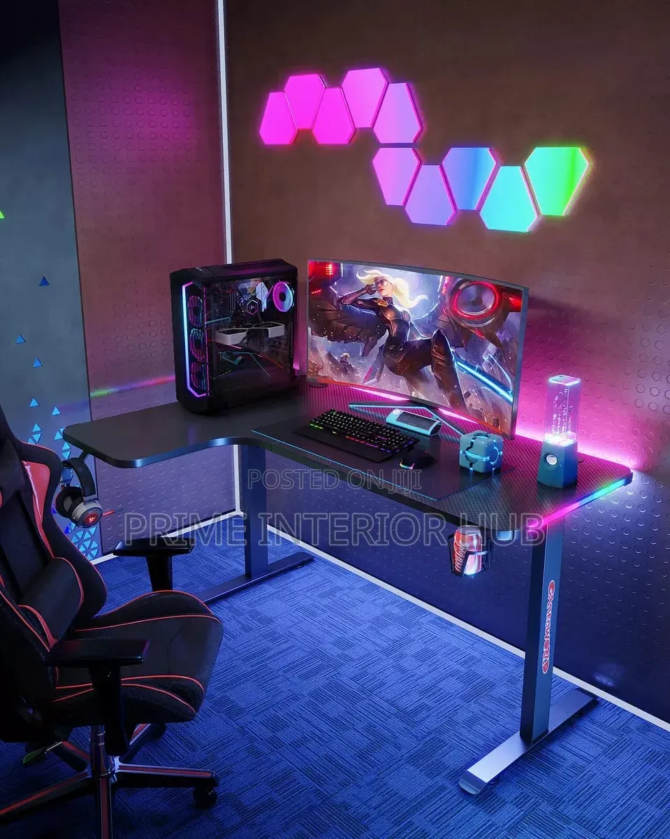 Premium L-Shape Gaming Table – RGB Edge Lighting 1.4meter