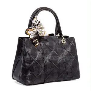 Ladies Patterned Handbag With Silk Scarf & Strap
