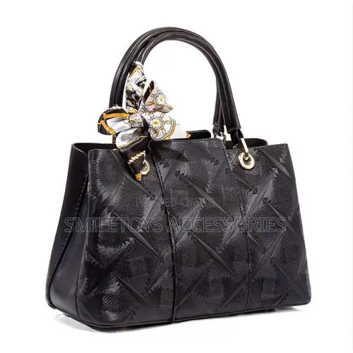 Ladies Patterned Handbag With Silk Scarf & Strap