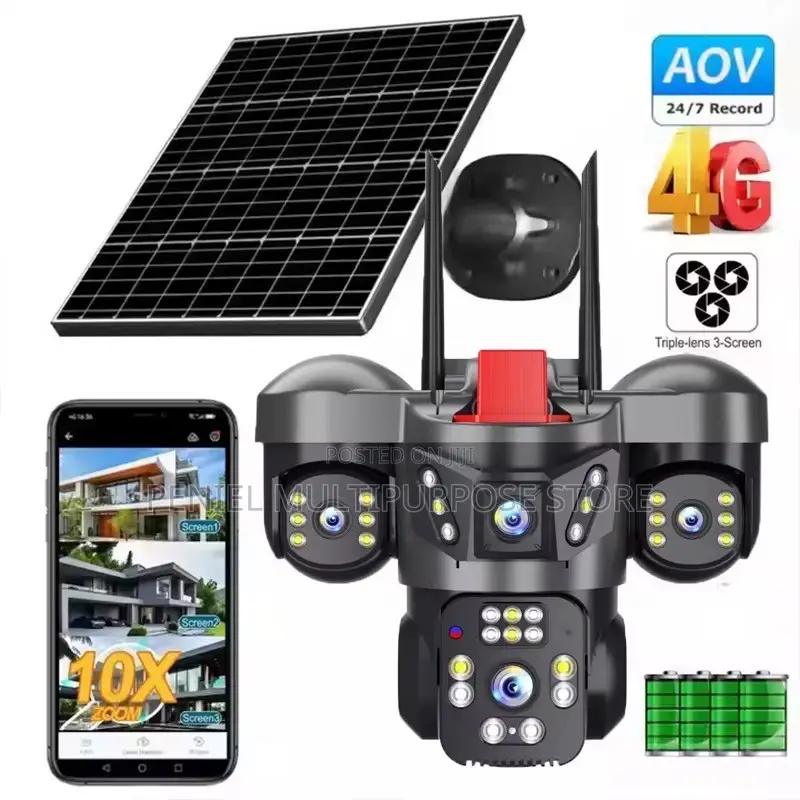 Triple Lens Solar CCTV Camera
