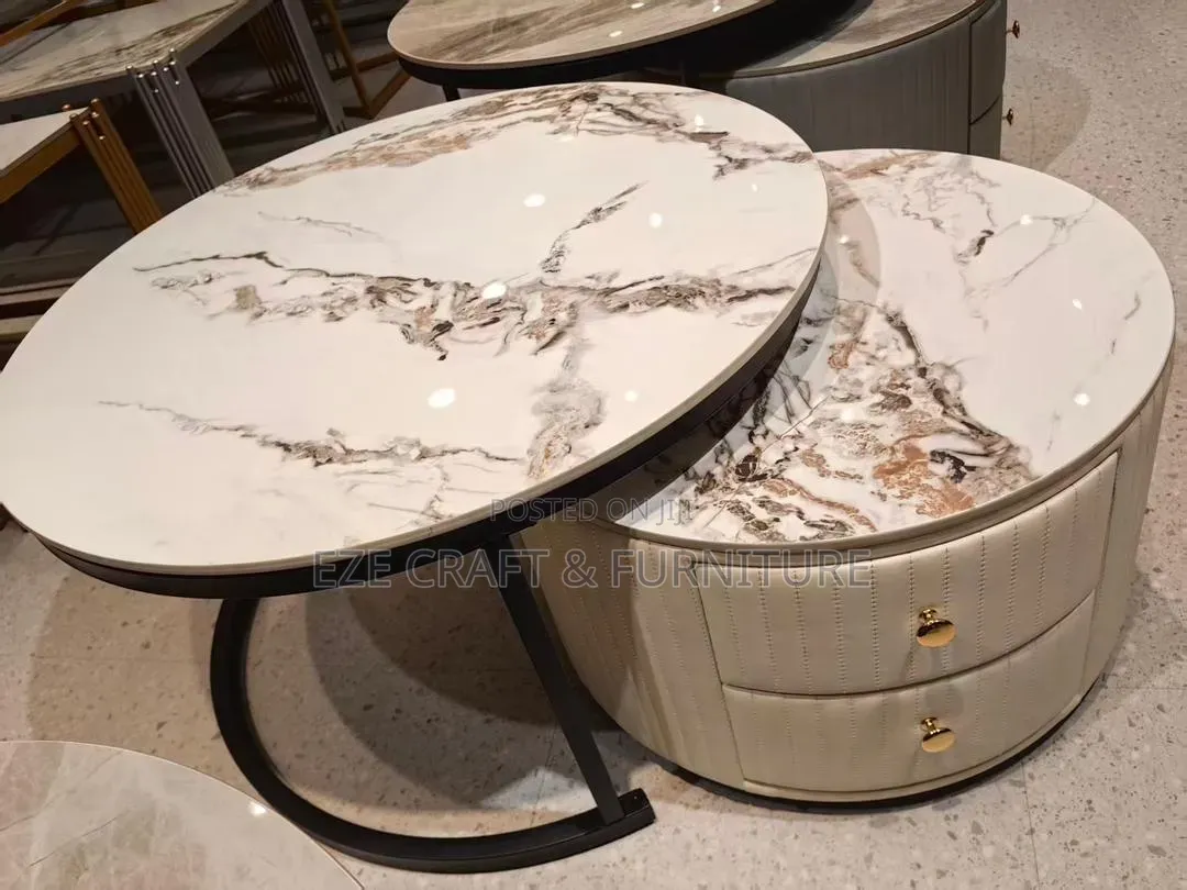 2in1 Double Drawer Marble Center Table