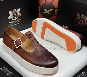 Aristocrats Luxury Brown Leather T-Strap Shoe/ Sandals