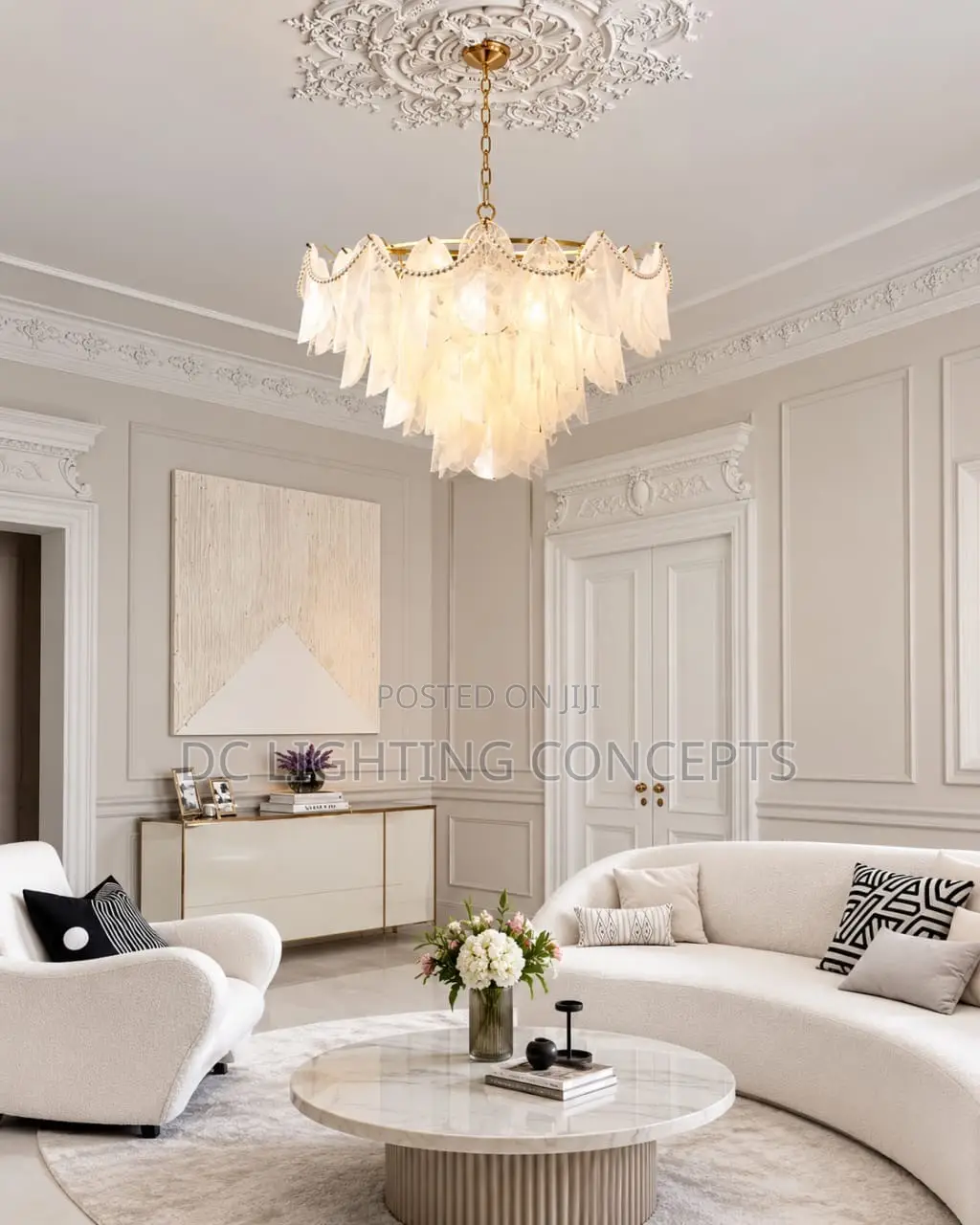 Nordic Style Simple Luxury White Cloud Glass Chandelier.